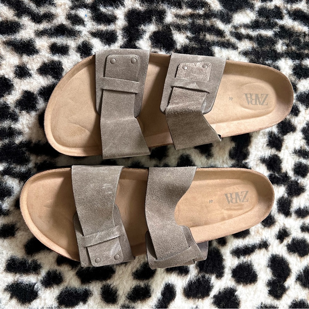 ZARA Grey Suede Leather Birkenstock Style Sandals SIZE EU 44